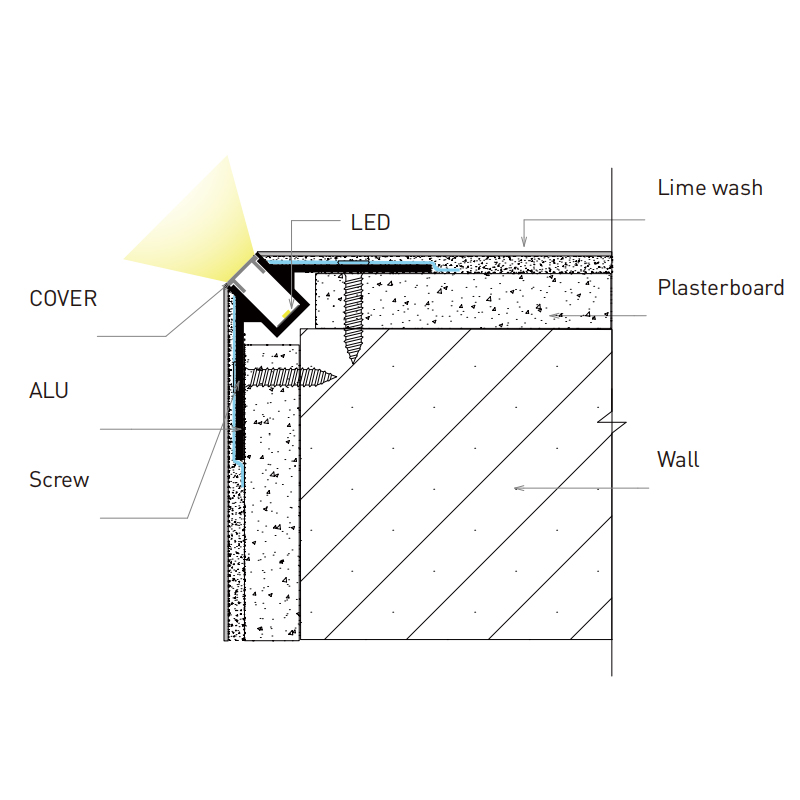 Mud In LED Outside Corner Moulding For 5mm Strip Light Mud In LED Outside Corner Moulding For 5mm Strip Light